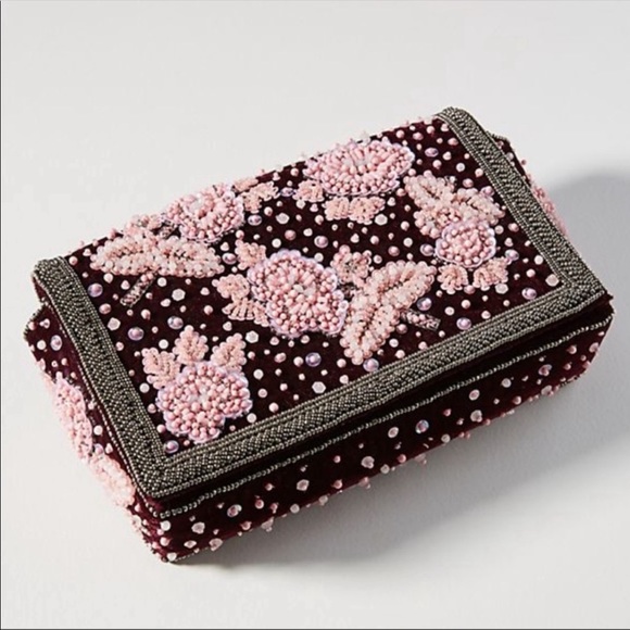 Anthropologie Handbags - Anthropologie Velvet beaded clutch w/ strap